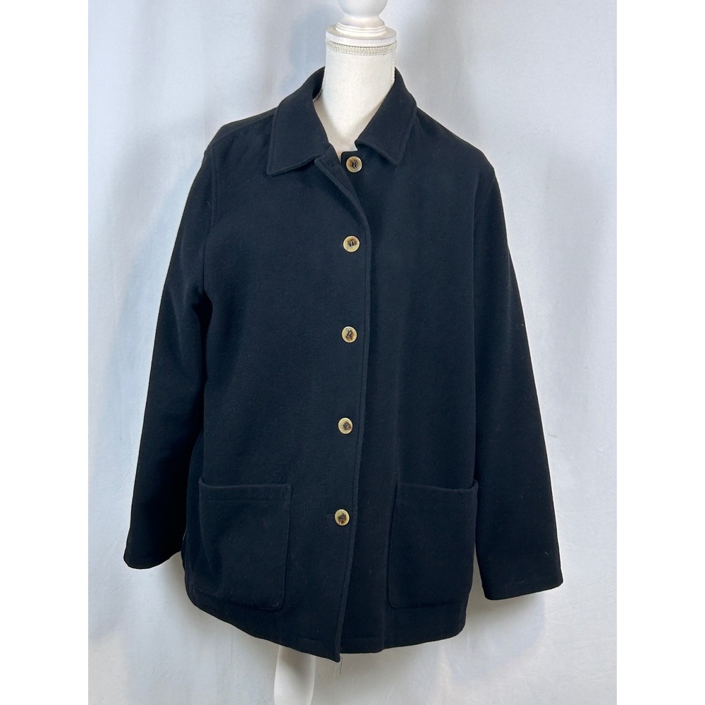 Harve Benard Wool Blend Pea Coat Women 12 Black Button Front Pocket Jacket